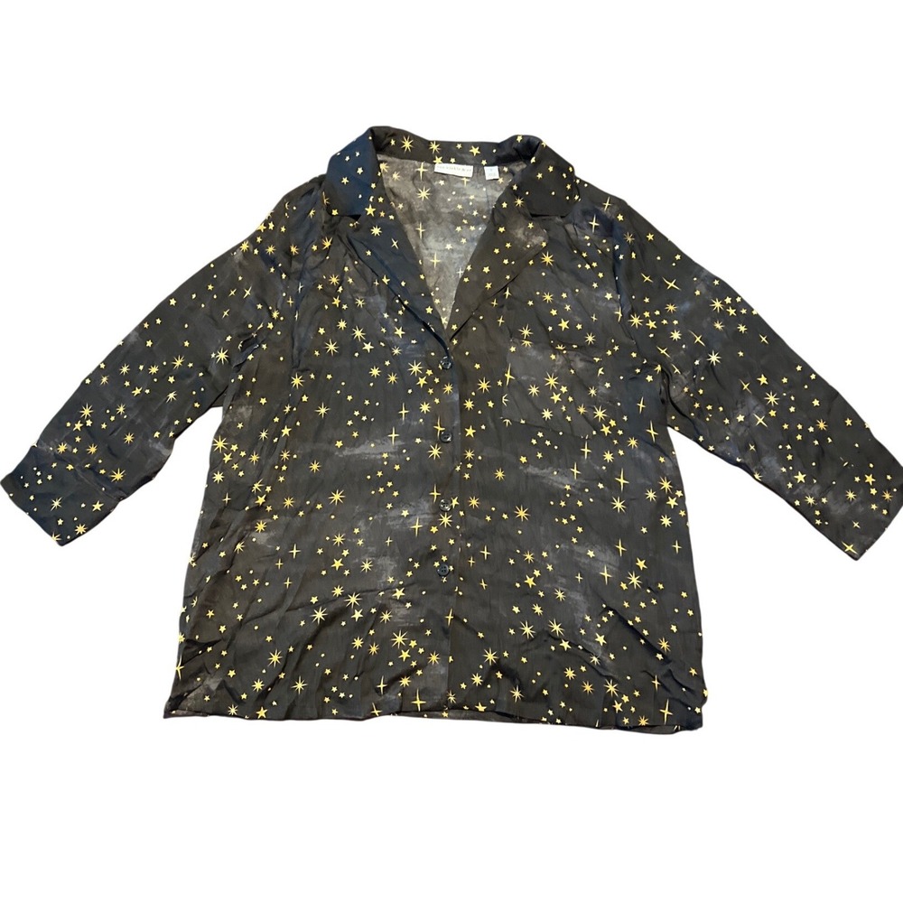 Van Winkle & Co Celestial Star Print Button‎ Down Night Shirt Top  Gown L